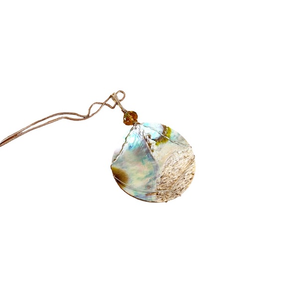 Vintage Sterling Silver Abalone Shell Wire Wrapped Pendant Necklace - Picture 5 of 9